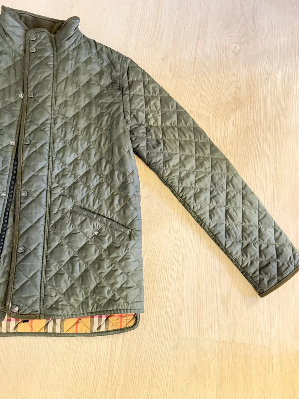 Burberry Quilted Olive Green Lightweight Jacket